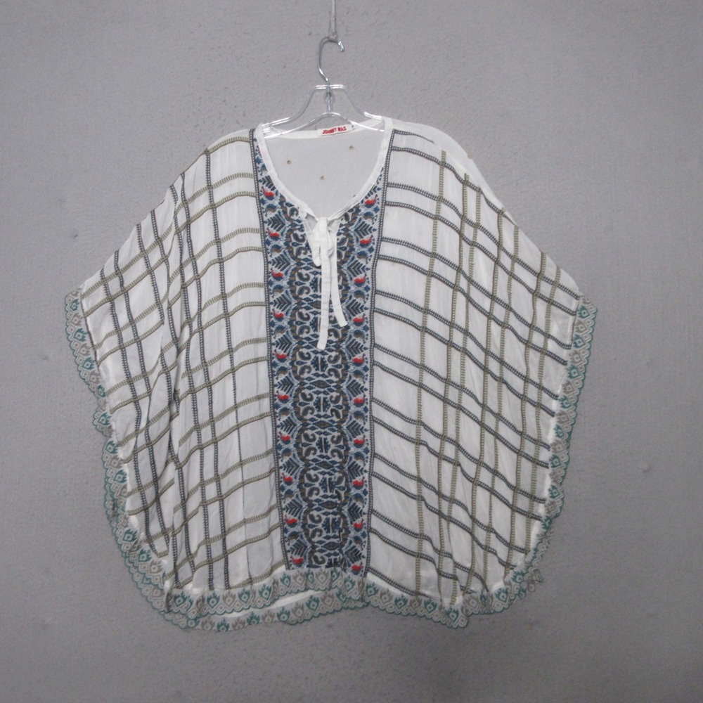 Johnny Was Top Poncho Cherpas Embroidered Boho Flowy Cottage Core Coastal Chic